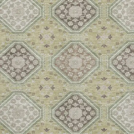 8' Artichoke Green Brown And Ivory Floral Washable Area Rug With UV Protection Photo 2