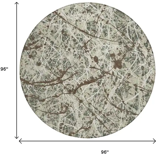 8' Artichoke Green Brown And Ivory Round Abstract Washable Indoor Outdoor Area Rug Photo 7