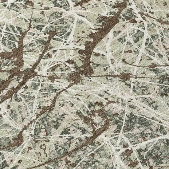 8' Artichoke Green Brown And Ivory Round Abstract Washable Indoor Outdoor Area Rug Photo 9