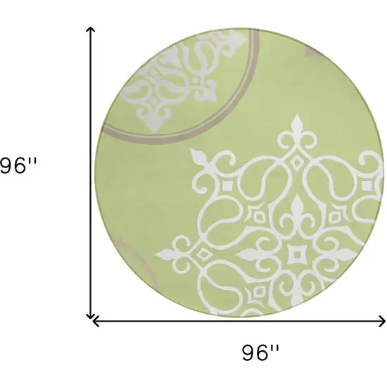 8' Artichoke Green Brown And Ivory Round Floral Medallion Washable Indoor Outdoor Area Rug Photo 3