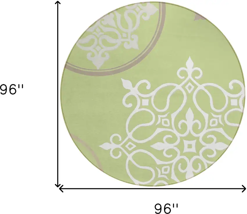 8' Artichoke Green Brown And Ivory Round Floral Medallion Washable Indoor Outdoor Area Rug Photo 3