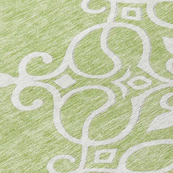 8' Artichoke Green Brown And Ivory Round Floral Medallion Washable Indoor Outdoor Area Rug Photo 8