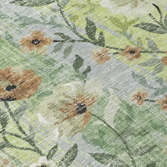 8' Artichoke Green Brown And Ivory Round Floral Washable Indoor Outdoor Area Rug Photo 9