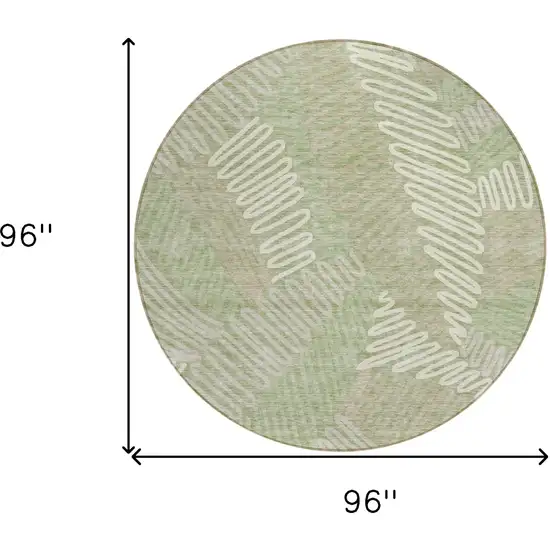 8' Artichoke Green Brown And Ivory Round Floral Washable Indoor Outdoor Area Rug Photo 3