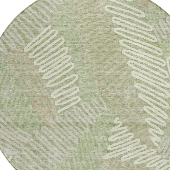 8' Artichoke Green Brown And Ivory Round Floral Washable Indoor Outdoor Area Rug Photo 7