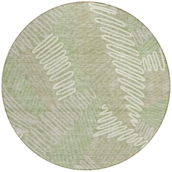8' Artichoke Green Brown And Ivory Round Floral Washable Indoor Outdoor Area Rug Photo 8