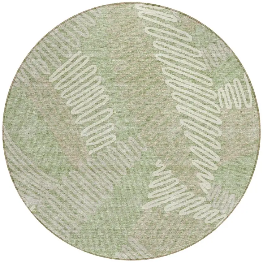 8' Artichoke Green Brown And Ivory Round Floral Washable Indoor Outdoor Area Rug Photo 8