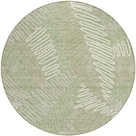 8' Artichoke Green Brown And Ivory Round Floral Washable Indoor Outdoor Area Rug Photo 2