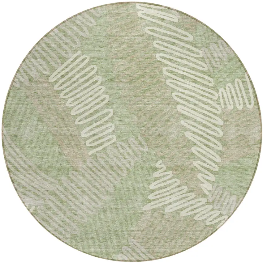 8' Artichoke Green Brown And Ivory Round Floral Washable Indoor Outdoor Area Rug Photo 2