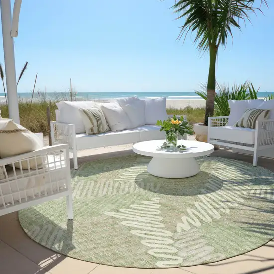 8' Artichoke Green Brown And Ivory Round Floral Washable Indoor Outdoor Area Rug Photo 9