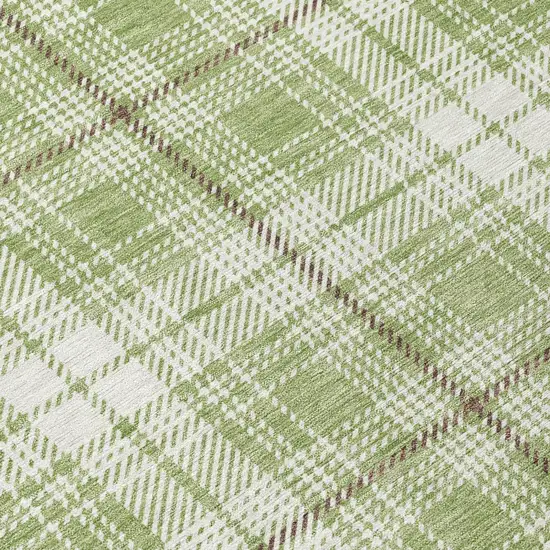 8' Artichoke Green Brown And Ivory Round Plaid Washable Indoor Outdoor Area Rug Photo 8