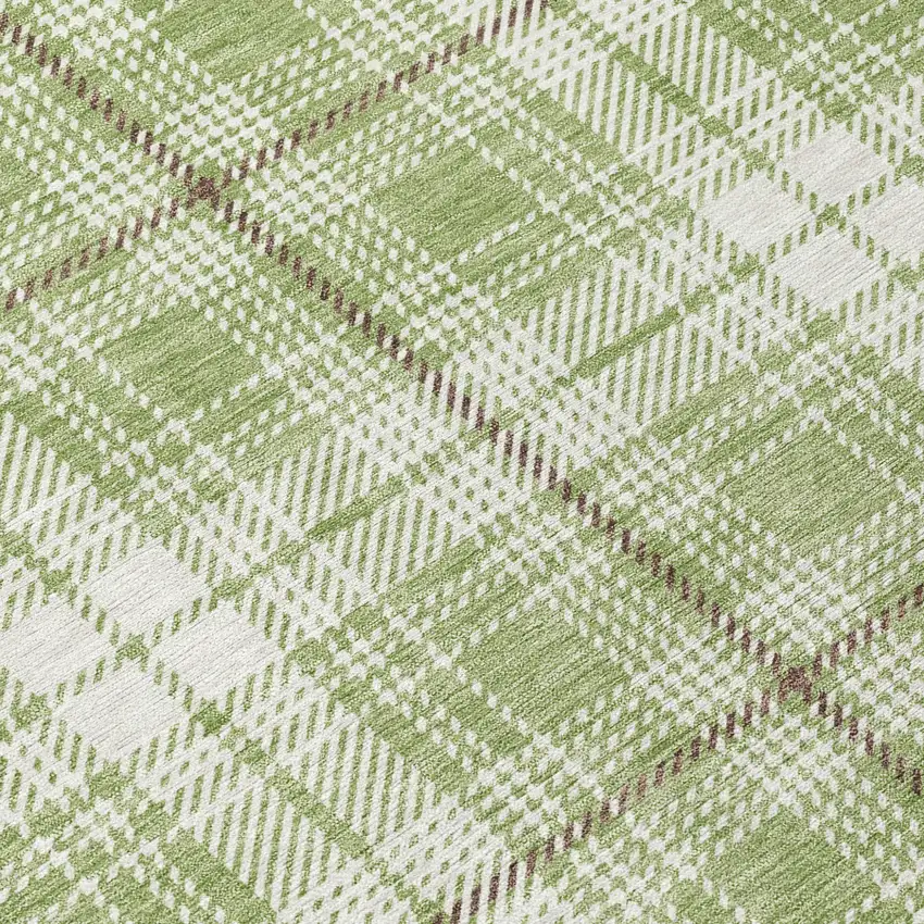 8' Artichoke Green Brown And Ivory Round Plaid Washable Indoor Outdoor Area Rug Photo 8