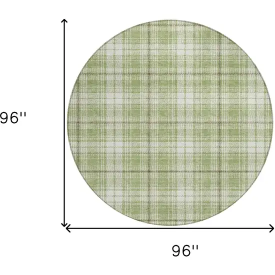 8' Artichoke Green Brown And Ivory Round Plaid Washable Indoor Outdoor Area Rug Photo 3