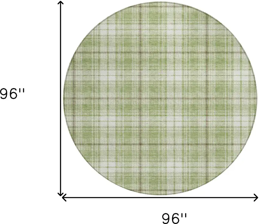 8' Artichoke Green Brown And Ivory Round Plaid Washable Indoor Outdoor Area Rug Photo 3