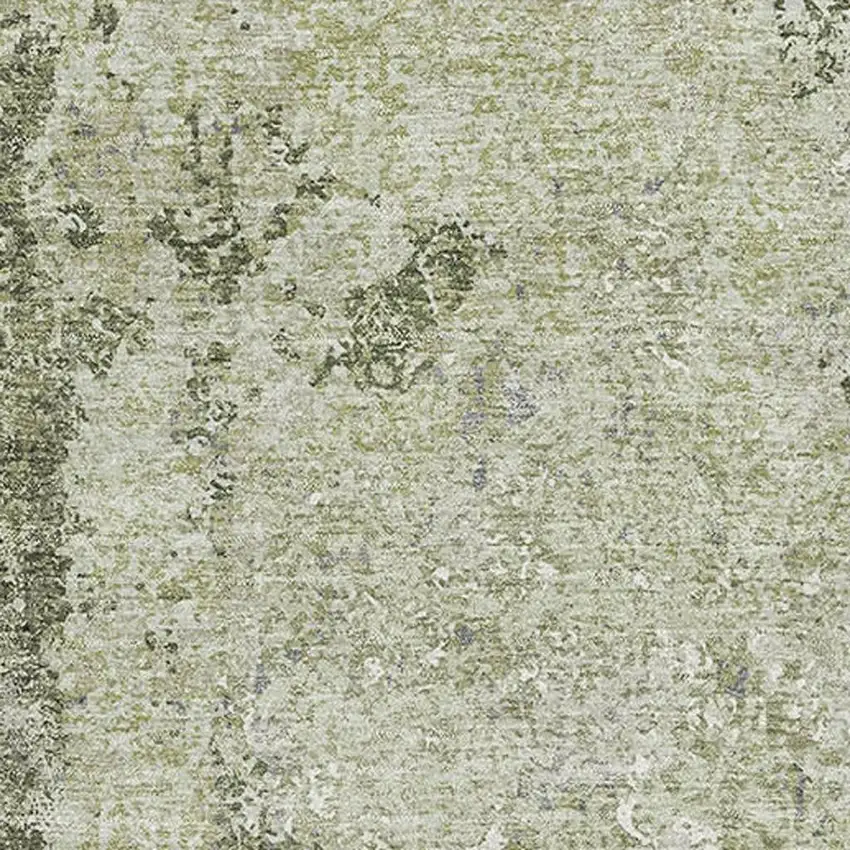 8' Artichoke Green Charcoal And Ivory Abstract Washable Area Rug With UV Protection Photo 2