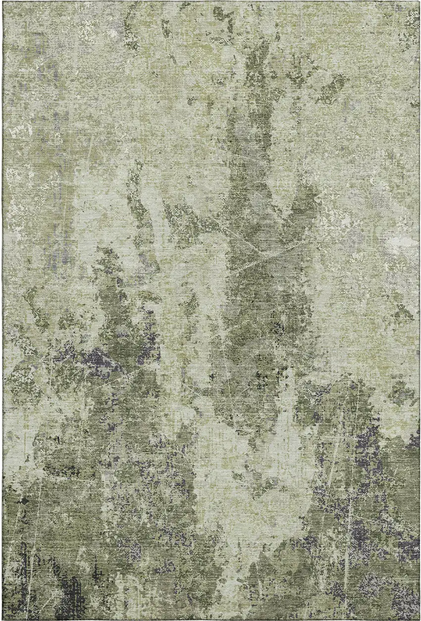 8' Artichoke Green Charcoal And Ivory Abstract Washable Area Rug With UV Protection Photo 1