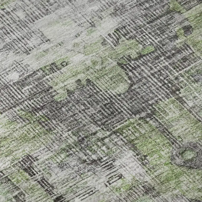 8' Artichoke Green Charcoal And Ivory Oriental Washable Round Rug With UV Protection Photo 7