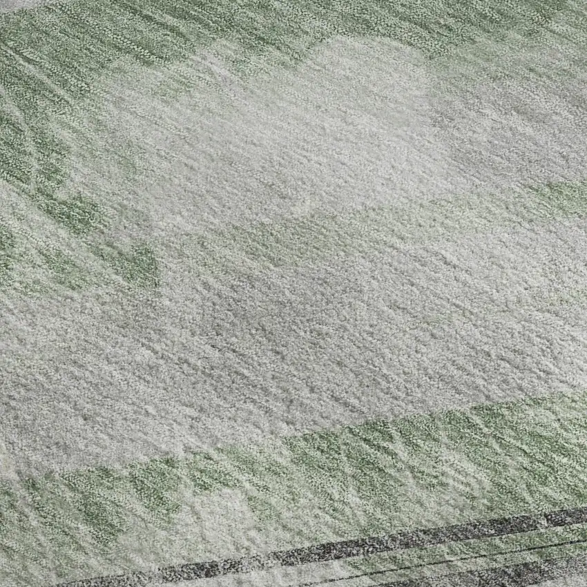 8' Artichoke Green Charcoal And Ivory Striped Washable Area Rug With UV Protection Photo 2