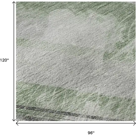 8' Artichoke Green Charcoal And Ivory Striped Washable Area Rug With UV Protection Photo 9