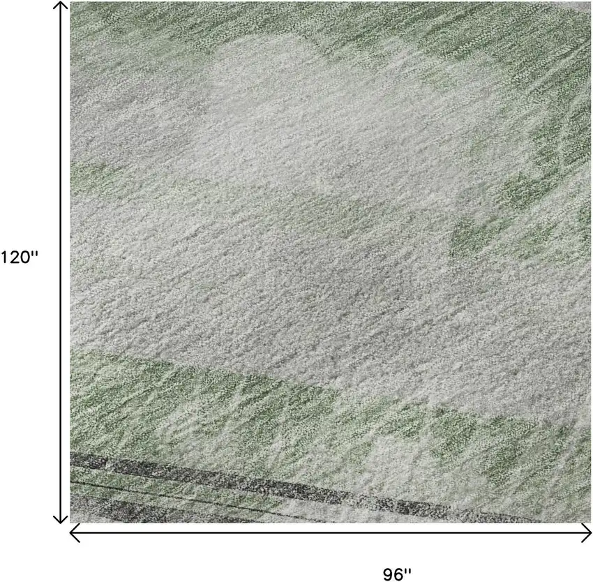 8' Artichoke Green Charcoal And Ivory Striped Washable Area Rug With UV Protection Photo 9