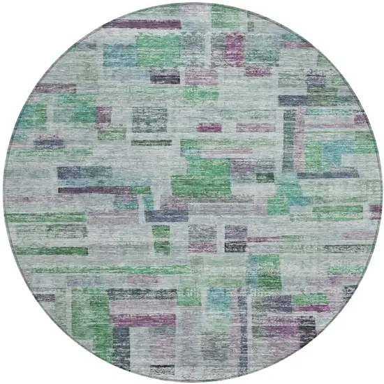 8' Artichoke Green Charcoal And Purple Round Striped Washable Indoor Outdoor Area Rug Photo 2