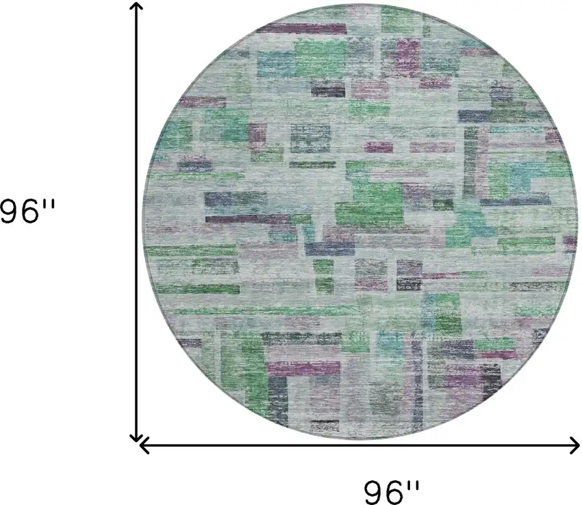 8' Artichoke Green Charcoal And Purple Round Striped Washable Indoor Outdoor Area Rug Photo 9