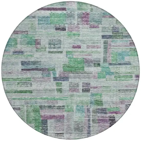 8' Artichoke Green Charcoal And Purple Round Striped Washable Indoor Outdoor Area Rug Photo 6