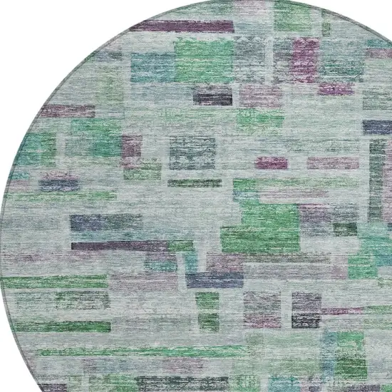 8' Artichoke Green Charcoal And Purple Round Striped Washable Indoor Outdoor Area Rug Photo 5