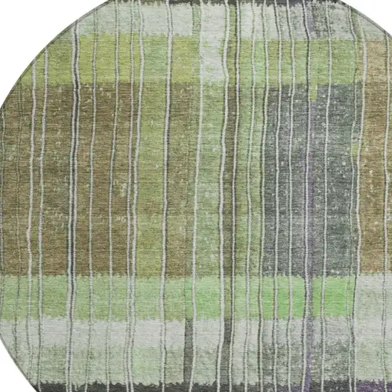 8' Artichoke Green Charcoal And Purple Round Striped Washable Indoor Outdoor Area Rug Photo 4