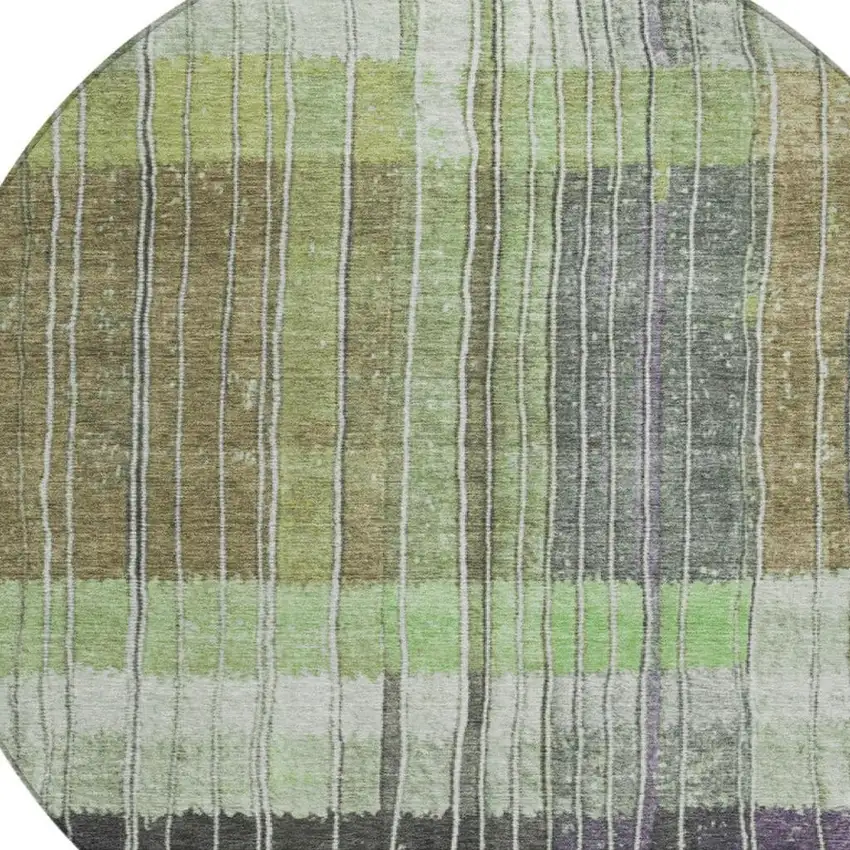 8' Artichoke Green Charcoal And Purple Round Striped Washable Indoor Outdoor Area Rug Photo 8