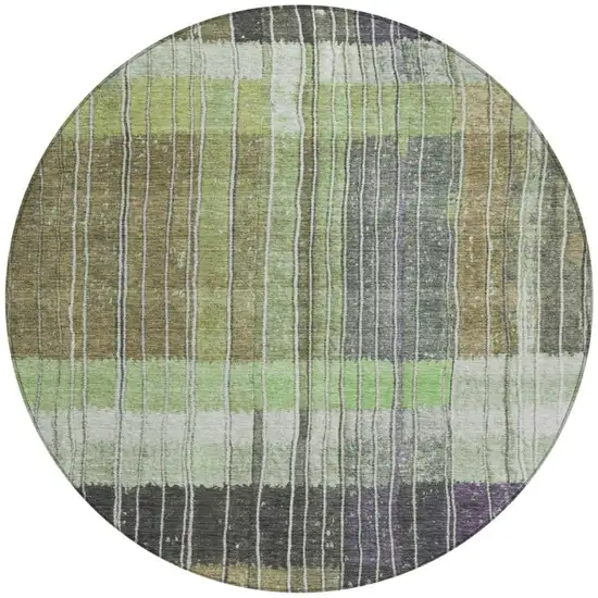 8' Artichoke Green Charcoal And Purple Round Striped Washable Indoor Outdoor Area Rug Photo 3