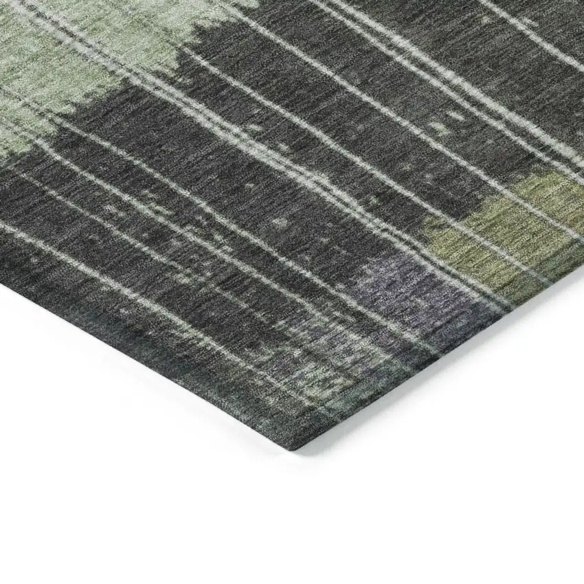 8' Artichoke Green Charcoal And Purple Round Striped Washable Indoor Outdoor Area Rug Photo 7