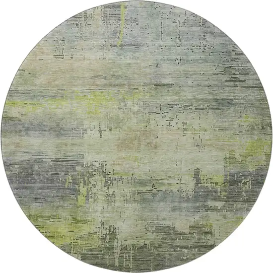 8' Artichoke Green Charcoal And Silver Abstract Washable Round Rug With UV Protection Photo 3