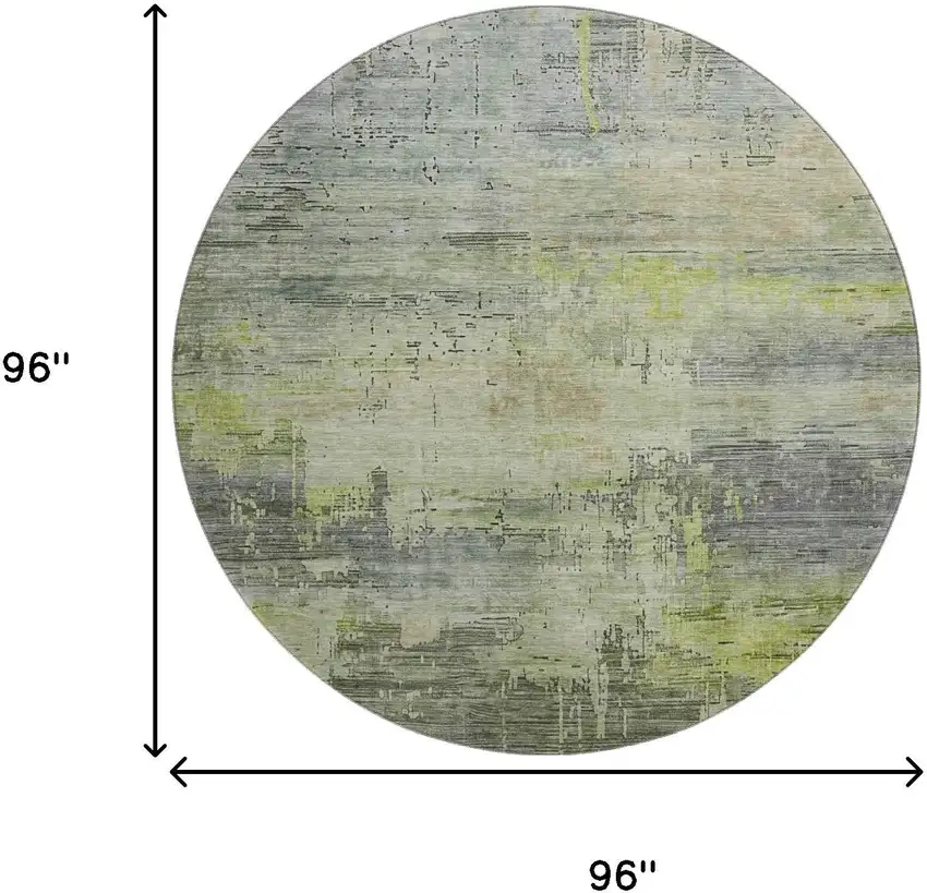 8' Artichoke Green Charcoal And Silver Abstract Washable Round Rug With UV Protection Photo 9