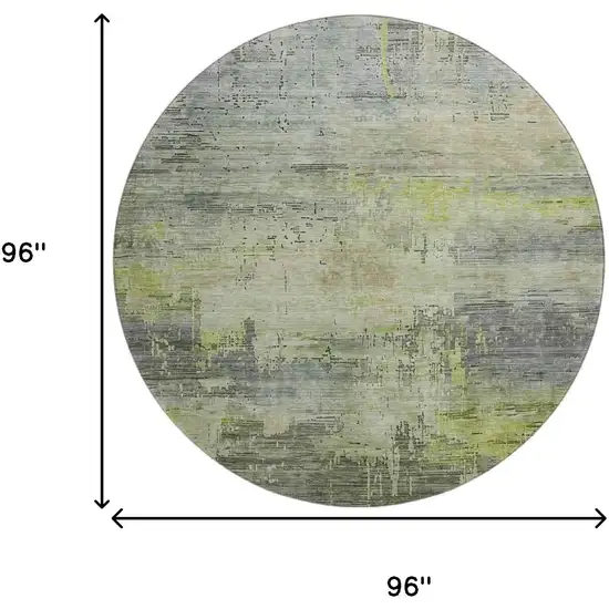 8' Artichoke Green Charcoal And Silver Abstract Washable Round Rug With UV Protection Photo 9