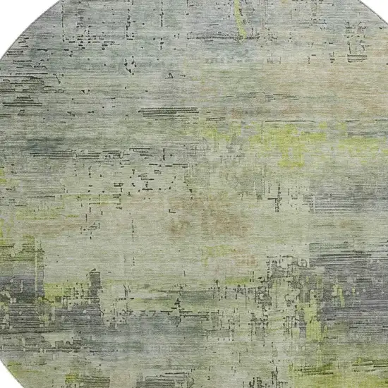 8' Artichoke Green Charcoal And Silver Abstract Washable Round Rug With UV Protection Photo 2