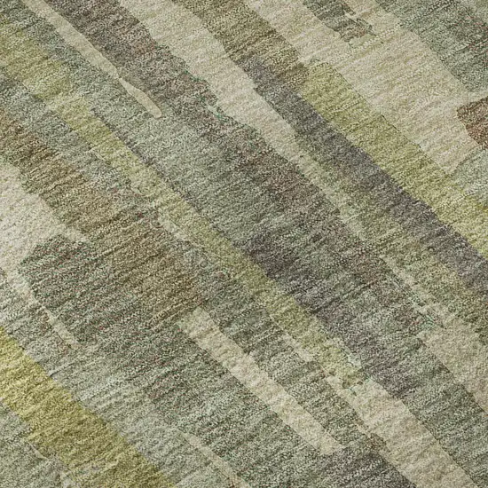 8' Artichoke Green Copper And Beige Striped Washable Area Rug With UV Protection Photo 9