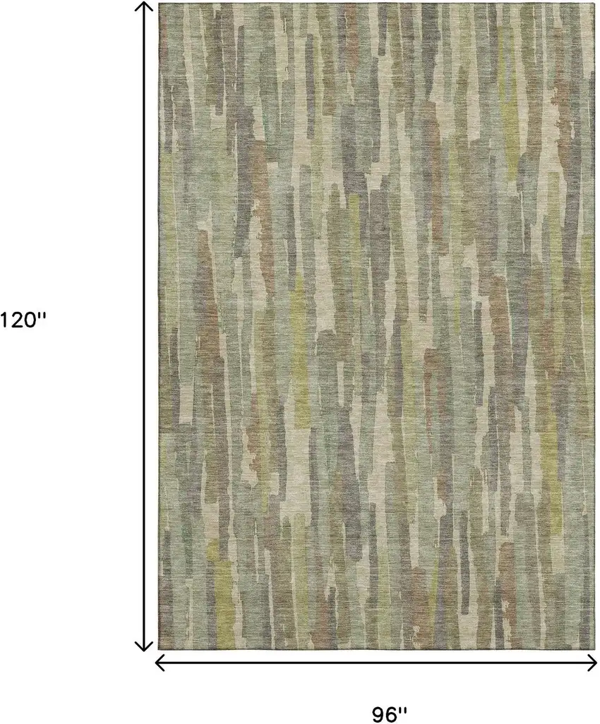 8' Artichoke Green Copper And Beige Striped Washable Area Rug With UV Protection Photo 8