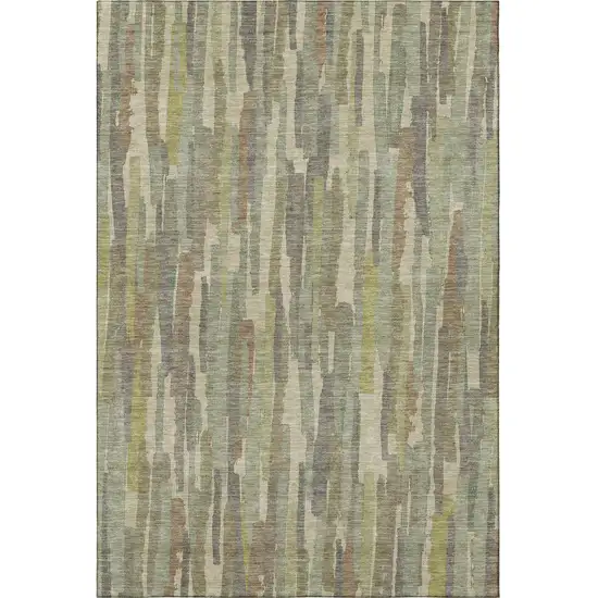 8' Artichoke Green Copper And Beige Striped Washable Area Rug With UV Protection Photo 3
