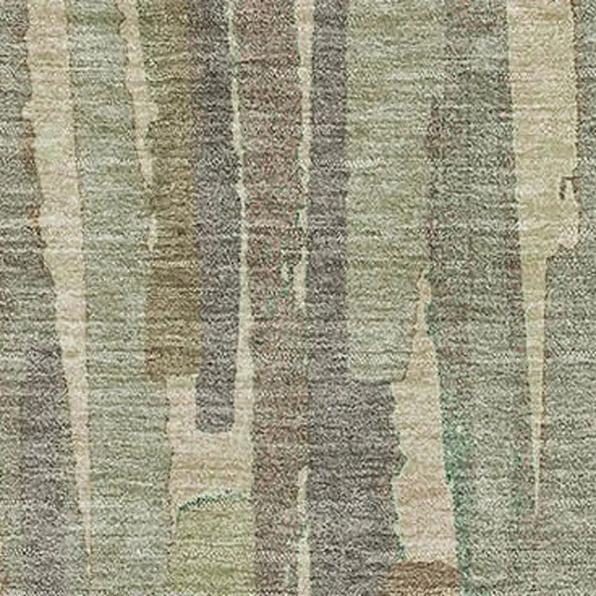 8' Artichoke Green Copper And Beige Striped Washable Area Rug With UV Protection Photo 2
