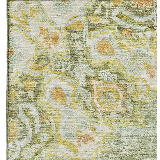 8' Artichoke Green Copper And Gold Floral Washable Area Rug With UV Protection Photo 3