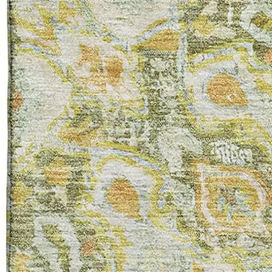 8' Artichoke Green Copper And Gold Floral Washable Area Rug With UV Protection Photo 2