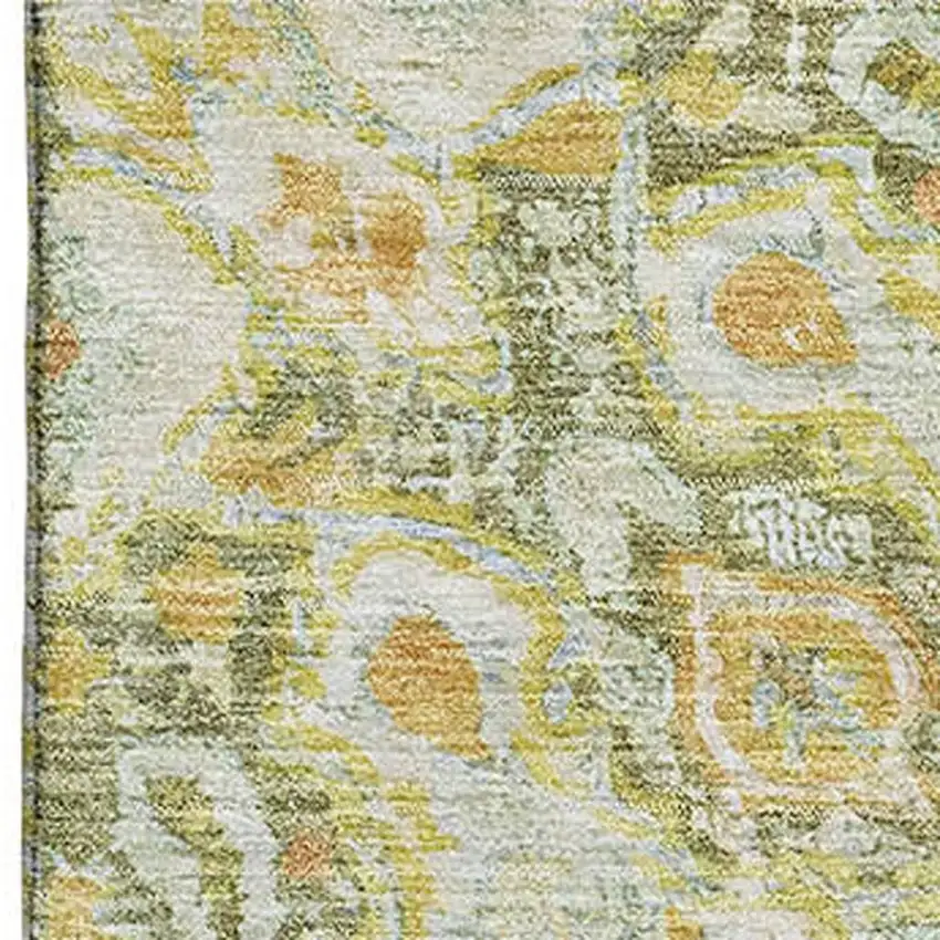 8' Artichoke Green Copper And Gold Floral Washable Area Rug With UV Protection Photo 2