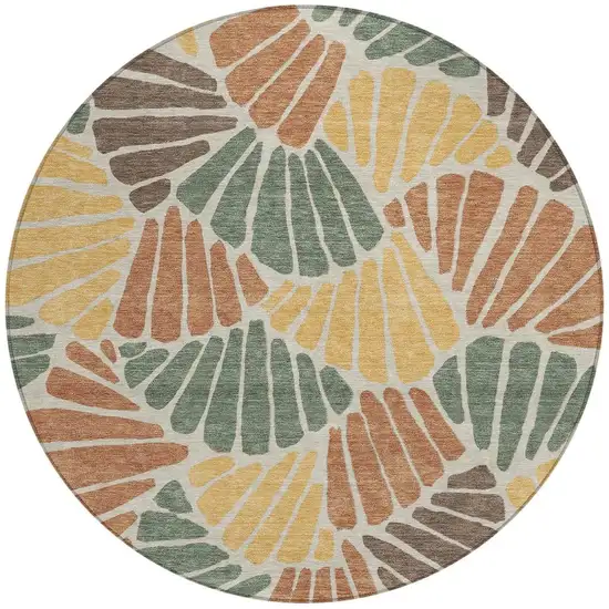 8' Artichoke Green Copper And Gold Round Floral Washable Indoor Outdoor Area Rug Photo 3