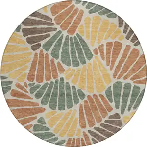 Photo of 8' Artichoke Green Copper And Gold Round Floral Washable Indoor Outdoor Area Rug