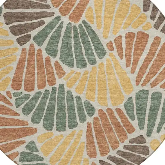 8' Artichoke Green Copper And Gold Round Floral Washable Indoor Outdoor Area Rug Photo 2