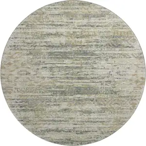 Photo of 8' Artichoke Green Copper And Gray Moroccan Washable Round Rug With UV Protection