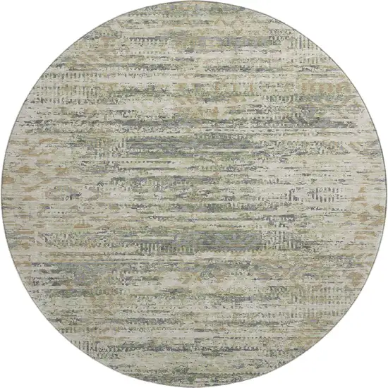 8' Artichoke Green Copper And Gray Moroccan Washable Round Rug With UV Protection Photo 1