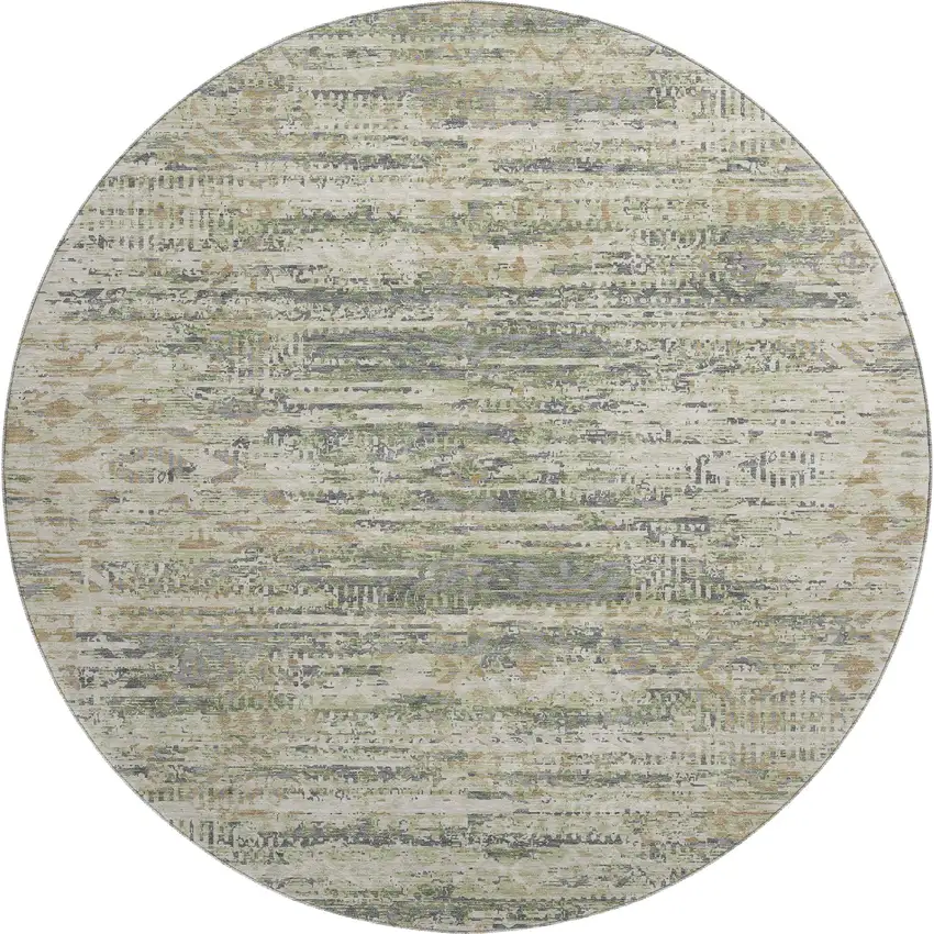 8' Artichoke Green Copper And Gray Moroccan Washable Round Rug With UV Protection Photo 1