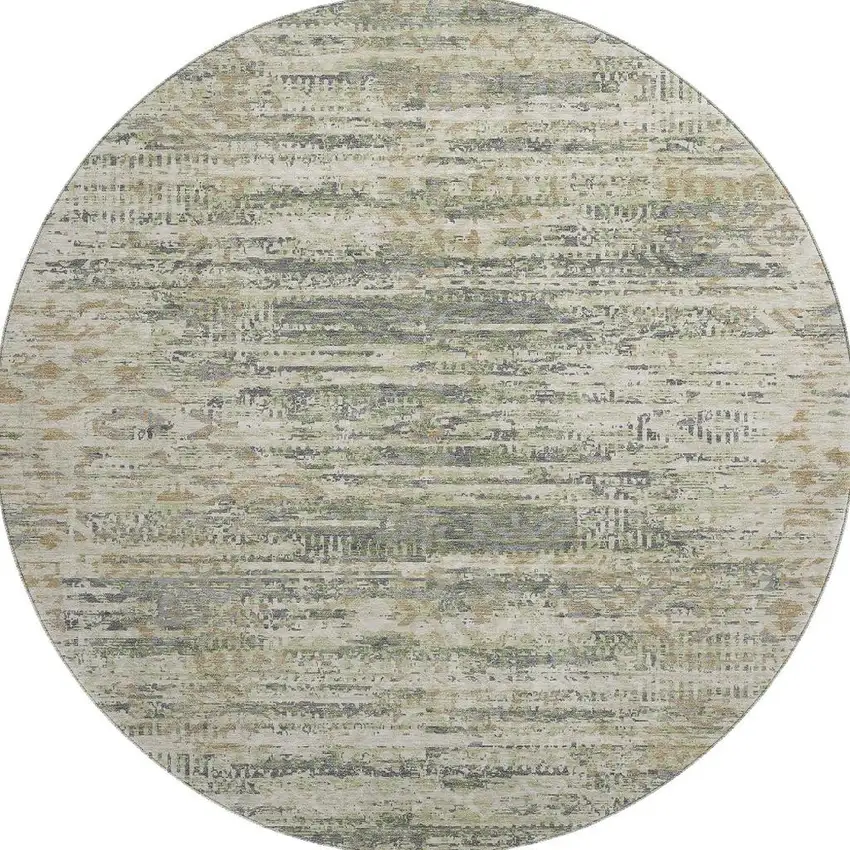 8' Artichoke Green Copper And Gray Moroccan Washable Round Rug With UV Protection Photo 4